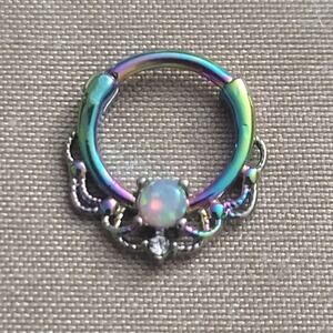 16g 8mm rainbow crystal septum piercing, stainless steel